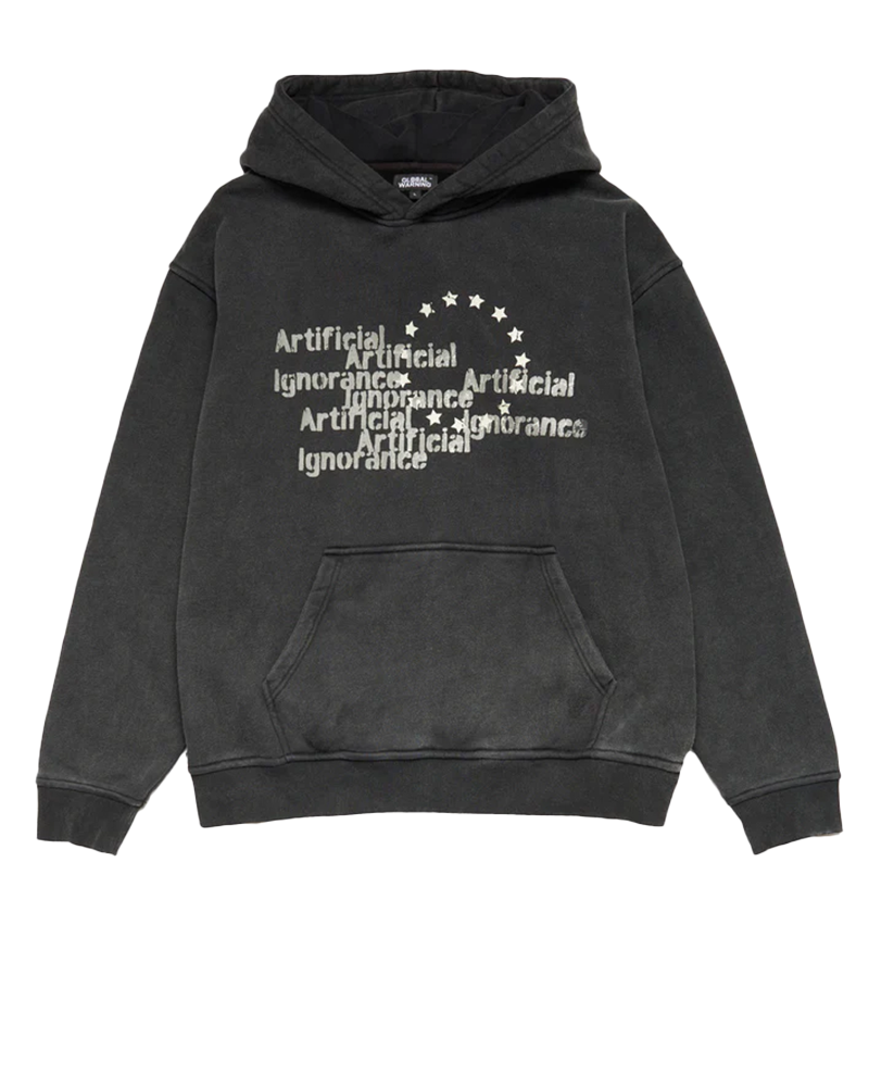 GLOBAL WARNING ARTIFICIAL IGNORANCE BLACK WASHED HOODIE